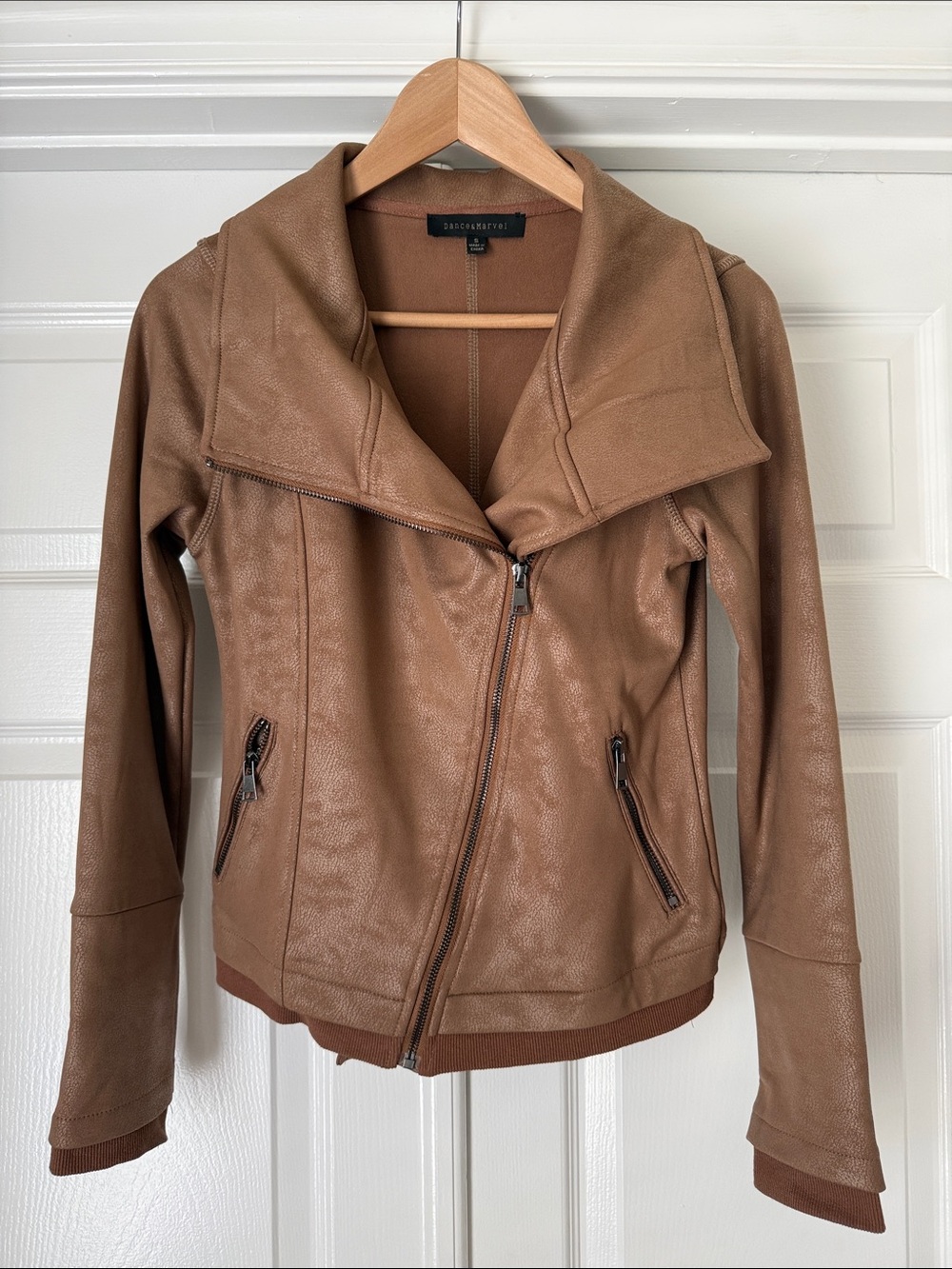 Tan Faux Leather Asymmetrical Zip Jacket
